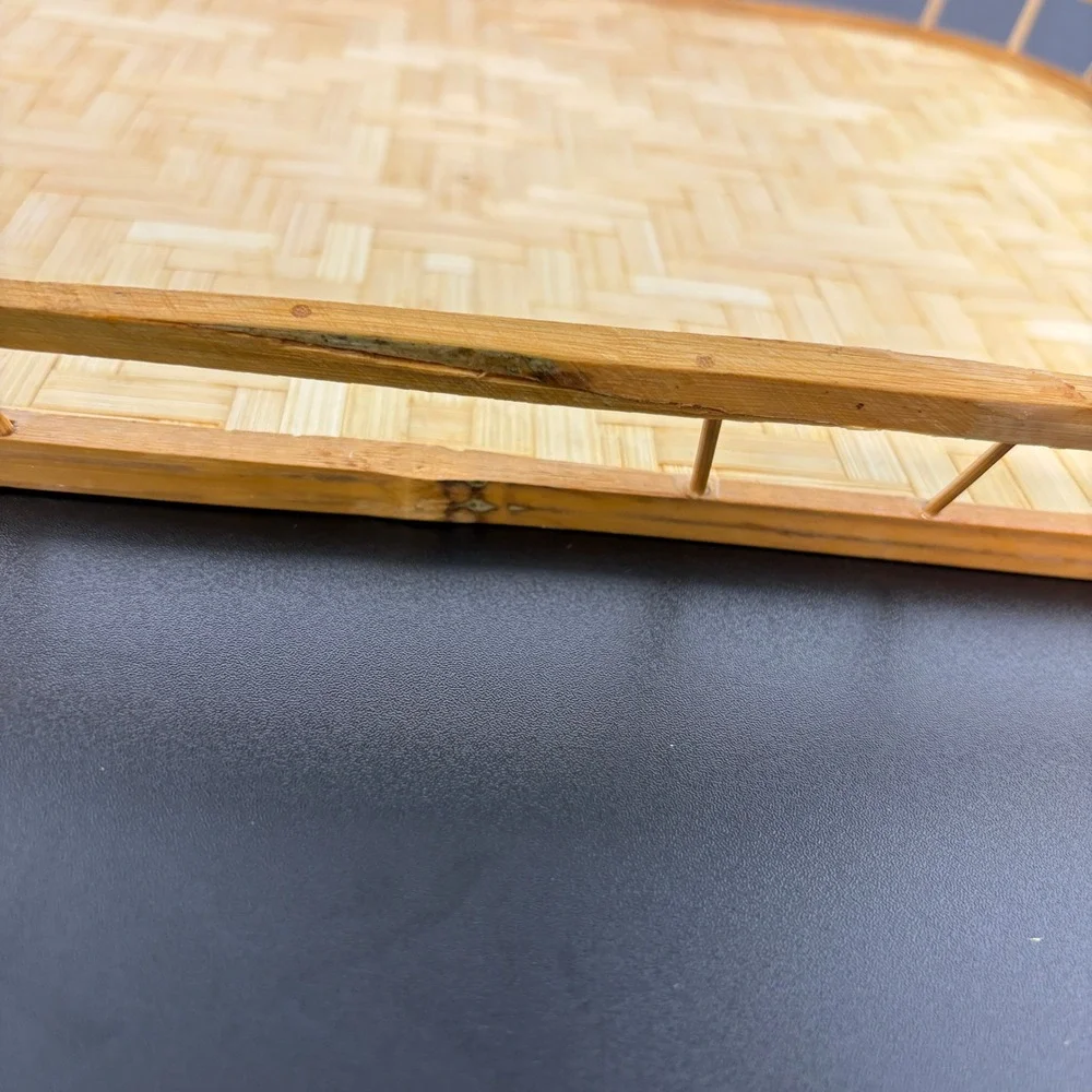 Woven Bamboo Serving Tray 16x11 Tan Boho Coastal Home Decor Style Layer Natural